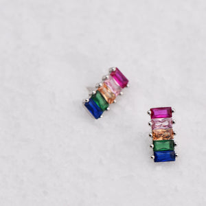 Rainbow Baguette Post Earrings