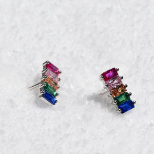 Rainbow Baguette Post Earrings