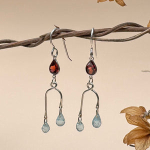 Garnet and Aquamarine Droplet Earrings