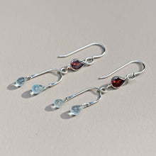 Load image into Gallery viewer, Garnet and Aquamarine Droplet Earrings
